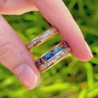 Couples Galaxy Opal Band, Genuine Meteorite, His and Her Rose Gold Tungsten Ring Set, Matching Wedding Ring, Dome, Polish, Ring Engraving