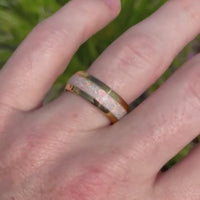 Gold Tungsten Wedding Band Set, His & Hers Crushed White Fire Opal Ring, 8mm & 4mm Couples Ring Set, Polish, Dome, Comfort Fit