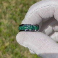 Emerald Coast Ring Set, His and Hers Tungsten Wedding Band, 8mm & 4mm Silver Ring Set, Opal Ring, Couples Ring, Dome, Comfort Fit