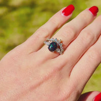 His and Hers Wedding Band, Black Fire Opal Ring, 925 Sterling Silver Ring Set, Vintage Opal Engagement Ring Set, Matching Ring Set