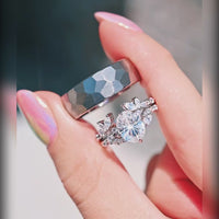 His and her matching white sapphire wedding bands