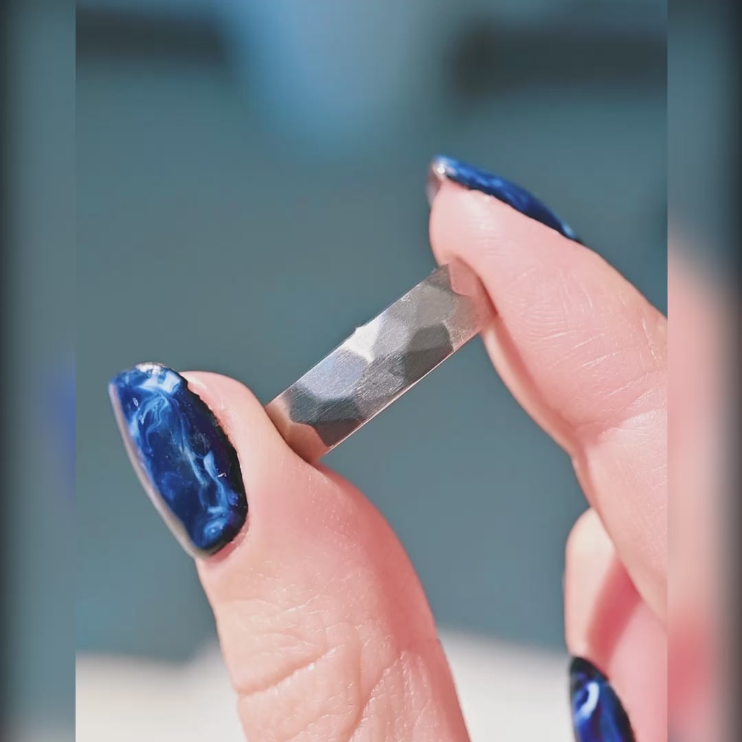 Matte faceted titanium ring with inner moss agate inlay for men