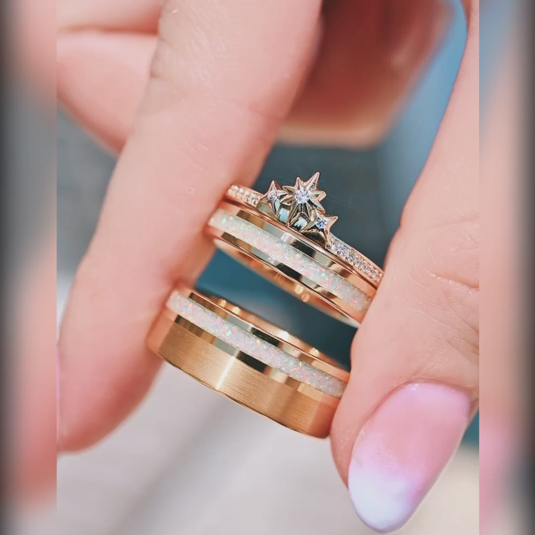 Fantasy promise ring set with gold opal and stacking star ring