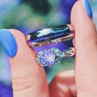 Borealis Couples Ring Set – Matching Wedding Bands, Nesta His & Hers Rings, Amethyst, Aquamarine, Northern Lights, Aurora Promise Ring Set