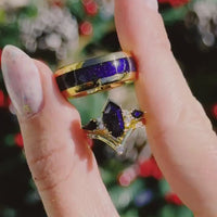 Great Rift Nebula Gold Sandstone Ring Set, Acotar, His and Her Wedding Band, Kite Coffin, Alternative Engagement Ring Set, Space Couple Ring