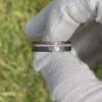 His and Hers Tungsten Wedding Band, Crushed White Fire Opal, 6mm & 4mm Rings, Two-Tone Silver-Rose Gold, Hammer, Flat, Brushed, Comfort Fit