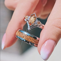 His and Hers Citrine Ring Set Silver, Kite Coffin Wedding Ring, Couple Ring Set, Citrine Engagement Ring Set, Matching Promise Ring, Engrave