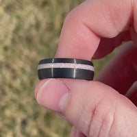 His and Hers Tungsten Wedding Band, Crushed White Fire Opal Ring, 8mm & 4mm Black Tungsten Ring Set, Couples Ring, Brush, Dome, Comfort Fit