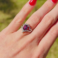 Alexandrite Ring Set, His and Her Wedding Bands, Pear Cut Stone, 925 Sterling Silver Ring Set, Engagement Birthday Anniversary Gift