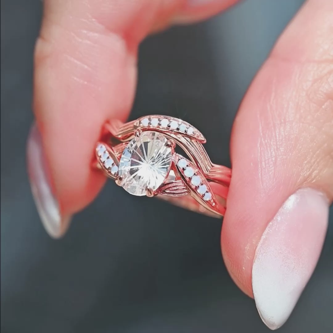 Nature-inspired lotus flower ring with white sapphire gemstone