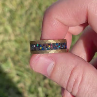 Meteorite and Galaxy Opal Ring Set, His and Hers Tungsten Wedding Band, 8mm & 4mm Yellow Gold Rings, Hammer, Flat, Brush, Comfort Fit