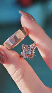Galaxy Salt and Pepper Herkimer Diamond Couples Ring Set, Unique His and Her Rose Gold Engagement Ring Set, Tungsten & 925 Sterling Silver