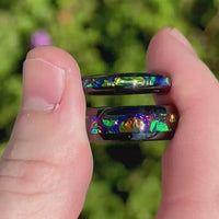 Rhaegal Dragon Ring Set Tungsten Band, Nebula His Her Ring, 8mm & 4mm Black Space Band, Dichrolam, Unique Couple Ring, Matching Promise Ring