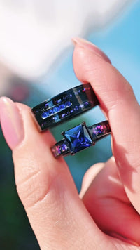 Space-inspired wedding rings for him and her