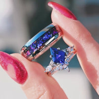 Orion Nebula Ring Set, His and Hers Wedding Band, Sapphire, Silver Ring, Outer Space Couples Ring, Silver Tungsten and 925 Silver