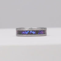 Orion Nebula Ring Set Hammered, His and Hers Wedding Band, 6mm & 4mm Silver Tungsten Ring Set, Matching Couples Ring, Flat Brush Hammer Ring