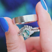 Green Moss Agate Ring Set, His and Hers Wedding Band, 925 Sterling Silver Ring Set, Matching Nature Couples Ring, Couples Moss Agate Ring
