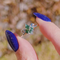 His Her Twirl Green Moss Agate Ring Set, Matching Wedding Ring, Nature Couple Ring, Alternative Engagement Ring Set, 925 Silver and Tungsten