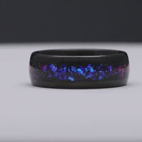Orion Nebula Ring Set, His and Her Tungsten Wedding Band, 8mm & 4mm Black Ring, Outer Space Couples Ring, Polish, Dome, Comfort Fit