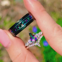 His and Her Mystic Topaz Galaxy Ring Set, Cass Supernova, Match Engagement Ring Set, Unique Couple Ring, Alternative Wedding Ring, Engraving