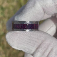 Black Opal Wedding Band Set, His and Her Ring Set, Black Fire Opal Ring Set, Silver Tungsten, Couple Ring, Flat, Brush, Hammer Ring, Engrave