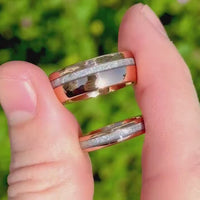 His and Her Moonstone Ring Set, Rose Gold Tungsten Wedding Band, 8mm & 4mm Galaxy Ring Set, Promise Ring, Matching Couples Ring, Engraving