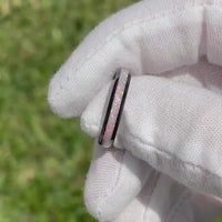 His and Hers Tungsten Wedding Band, Crushed White Fire Opal Ring, 8mm & 4mm Black Tungsten Ring Set, Couples Ring, Polish, Dome, Comfort Fit
