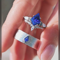 Sterling Silver Couples Ring Set | Kite Blue Sapphire His & Hers Wedding Bands