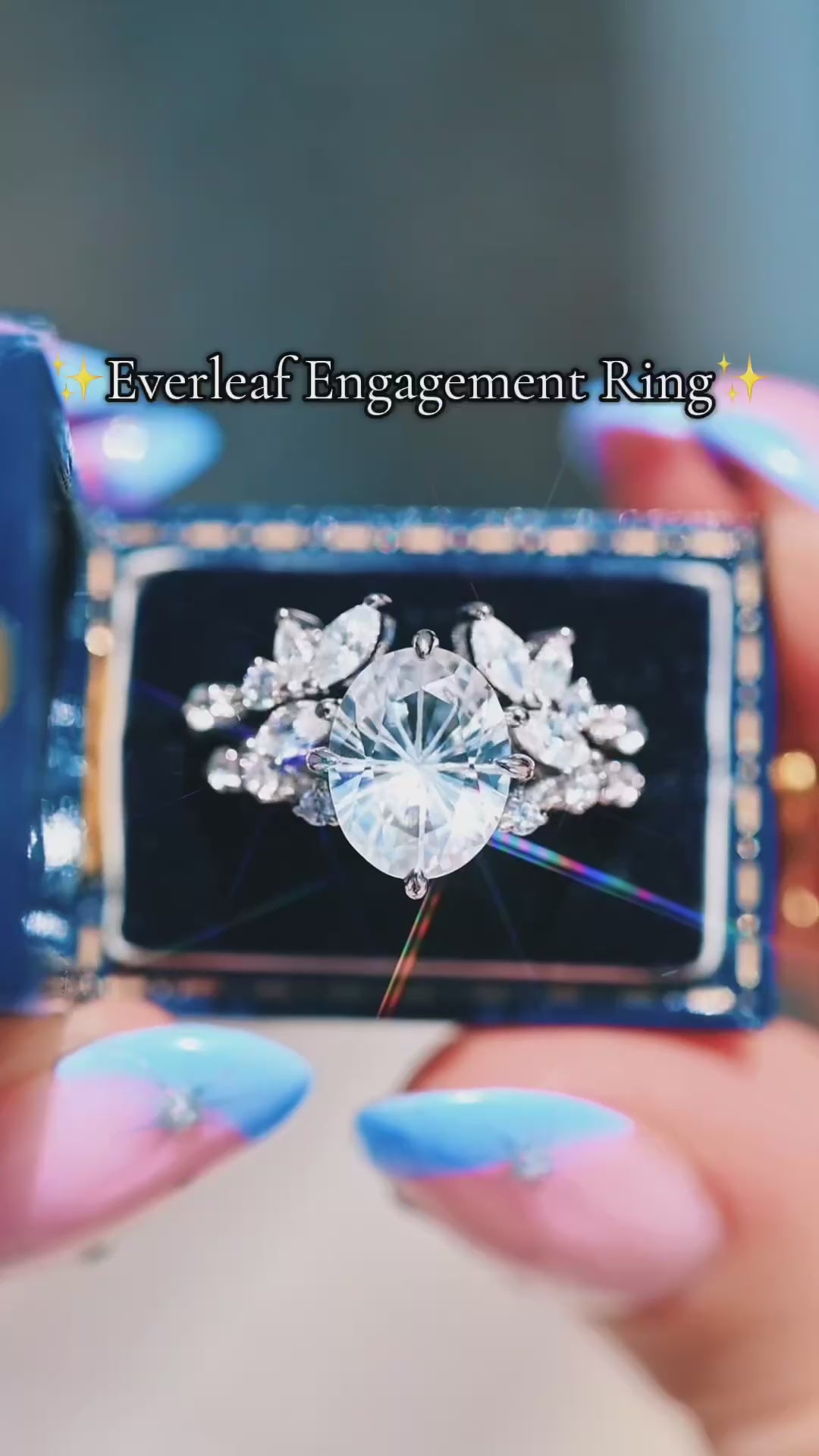Everleaf engagement ring set with natural white sapphire