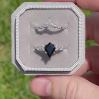 Black Onyx Ring Set, His and Hers Wedding Band, His Silver Tungsten Ring and Her 925 Silver Ring Set, Kite Shaped Ring
