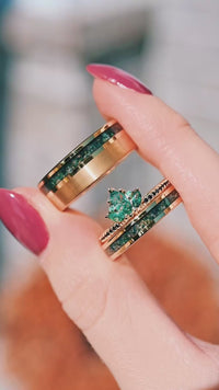 His & Her Moss Agate Lotus Crown Ring Set, Gold Engagement Ring, Matching Nature-Inspired Ring, Enchanted Fantasy Wedding, Promise Ring for Couple