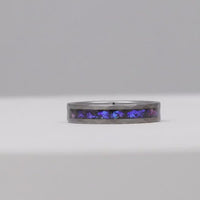 Orion Nebula Ring Set Hammered, His Hers Wedding Band, Silver Tungsten Band, 8mm & 4mm Matching Couple Ring Set, Blue Nebula Ring, Engraving