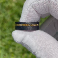 His and Hers Tungsten Wedding Band, 8mm & 4mm Black Tungsten Ring Set, Citrine Glass Stones, Flat, Sandblasted, Comfort Fit
