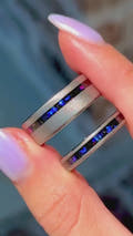 Orion Nebula Ring Set, Couples Tungsten Ring, 8mm & 4mm Silver Sandblast Ring, Space Ring, Durable Ring, Silver Galaxy Ring Set, Engraving