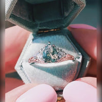 Faeleaf Pear Cut Moss Agate Wedding Ring Set | His & Hers Couples Bands