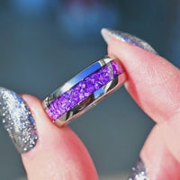 Amethyst Ring Set, Purple His and Hers Tungsten Wedding Bands, 8mm & 4mm Matching Couples Rings, Unique Purple Promise Wedding Ring Set
