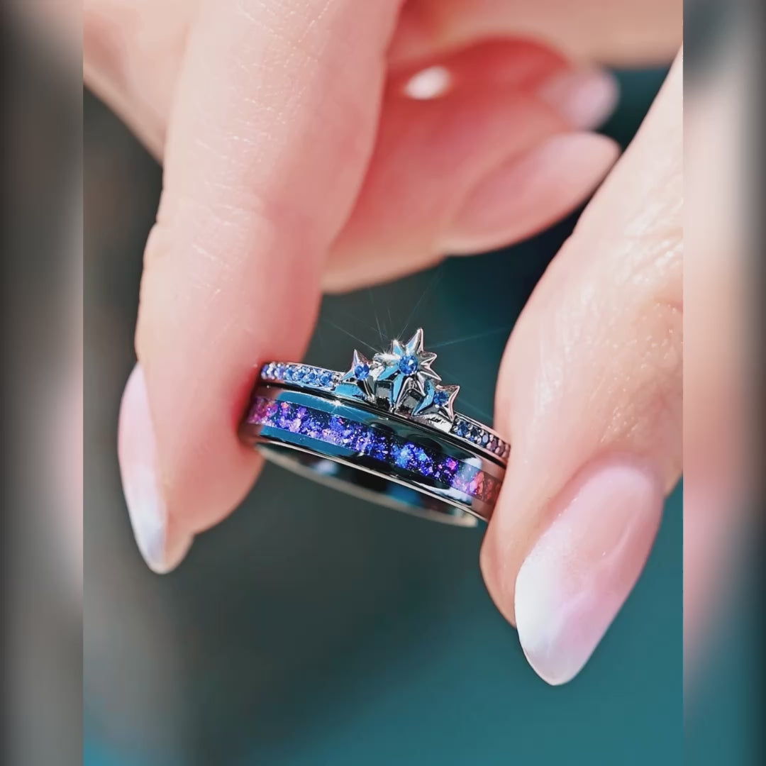 Space ring set for her in ceramic and sterling silver