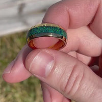 Emerald Coast Ring Set, His and Hers Tungsten Wedding Band, 8mm & 4mm Gold Plated Ring, Black Emerald Opal, Couples Ring, Dome, Comfort Fit