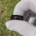 Red Goldstone Nebula Ring Set, His and Her Tungsten Wedding Band, 8mm & 4mm Black Ring, Outer Space Couples Ring, Polish, Dome, Comfort Fit