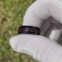 Red Goldstone Nebula Ring Set, His and Her Tungsten Wedding Band, 8mm & 4mm Black Ring, Outer Space Couples Ring, Polish, Dome, Comfort Fit