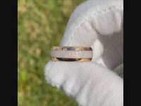 His & Hers Opal Tungsten Wedding Bands, White Fire Opal, Rose Gold Ring Set, 8mm-4mm Couples Rings, Dome Polished Finish, Promise Ring Set