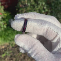 His and Hers Tungsten Wedding Band, 6mm & 4mm Black Rings, Crushed Black Fire Opal Rings, Couples Ring, Polish, Dome, Comfort Fit