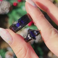 Rift Nebula His Her Wedding Ring Set, Starry Night, Personalized, Black Ring, Hammered, Space Couples Ring, Tungsten, 925 Silver, Sandstone