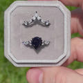 Great Rift Nebula Ring Set, His and Hers Wedding Band, Black Ring, Outer Space Couples Ring, Black Plated Tungsten and 925 Silver, Sandstone