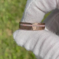 His and Hers Tungsten Wedding Band, Crushed White Fire Opal, 6mm & 4mm Rings, Rose Gold Plated Ring, Hammer, Flat, Brushed, Comfort Fit