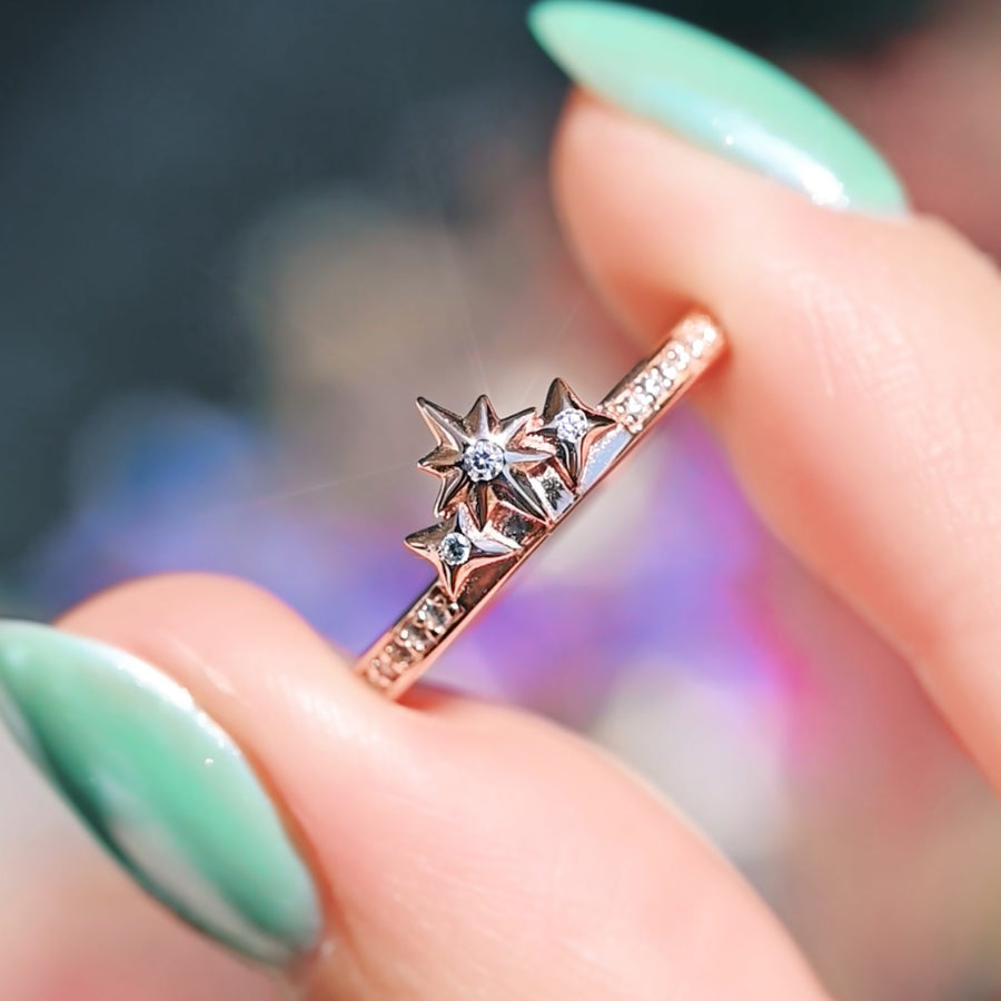 Starburst Rose Gold Star Ring | Celestial Stacking Band