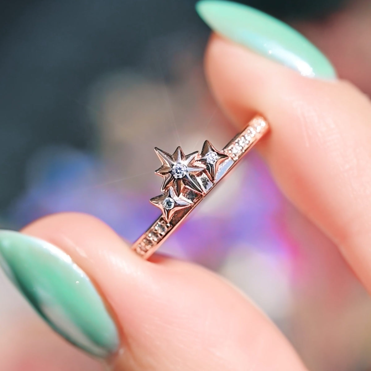 Starburst Womens Opal Wedding Band | Rose Gold Star Stacker