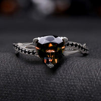 Smoky Quartz & Whiskey Barrel Couples Ring Set | Tungsten and Sterling Silver