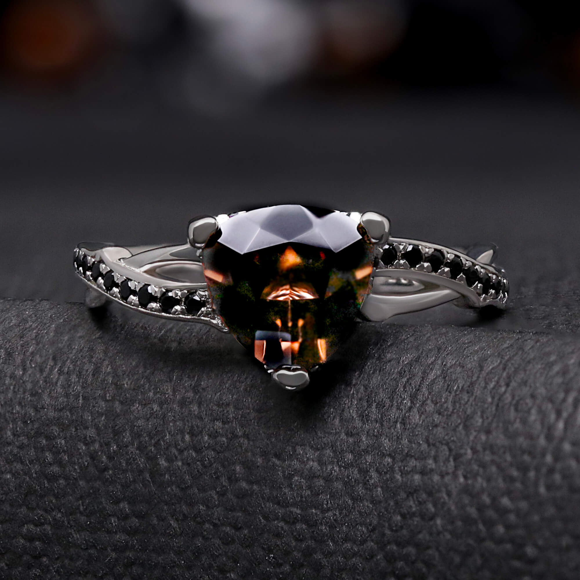 Smoky Quartz & Whiskey Barrel Couples Ring Set | Tungsten and Sterling Silver