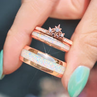 Starburst White Fire Opal Couples Ring Set | Rose Gold Bands